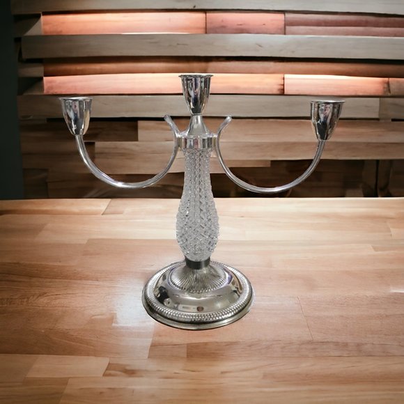 Vintage Silverplated Hobnail Glass Candelabra Set (2) LaPierre France 8.5" 1970s - Picture 6 of 9